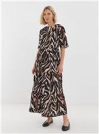JD WILLIAMS Short Sleeve Smock Maxi Dress Neutral Print 10