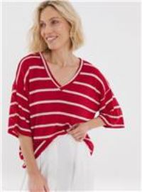 JD WILLIAMS V Neck Cut And Sew Stripe T Shirt 32