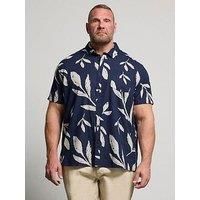 BadRhino Big & Tall Blue Palm Leaf Linen Shirt - Men/'s - Plus Size Curve