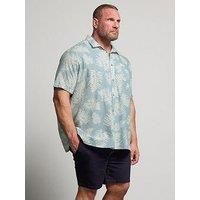BadRhino Big & Tall Dusky Palm Leaf Linen Shirt - Men/'s - Plus Size Curve Blue