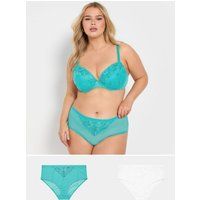Yours Women's 2 Pack Lace Embroidered Full Briefs in Blue | Size: 26-28