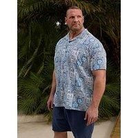 BadRhino Big & Tall Blue Turtle Print Seersucker Revere Collar Shirt - Men/'s - Plus Size Curve