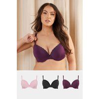 Yours Curve Women's Plus Size 3 PACK Lace Trim Padded T-Shirt Bras