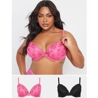 Yours Curve Women's Plus Size 2 Pack Lace Embroidered Padded Bras