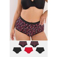 Yours Women's 5 Pack Kiss Print Full Briefs in Black | Size: 34-36