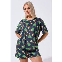 Yours Curve Women's Plus Size Christmas Tree Novelty Short Pyjama Set