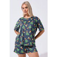 Yours Curve Women's Plus Size Christmas Tree Novelty Short Pyjama Set