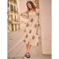 Fatface Coral Embroidered Kaftan Dress - White