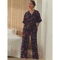 B By Ted Baker Floral Satin Pyjama Set - Navy