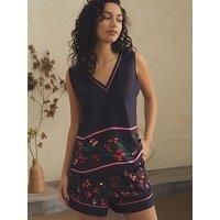 B By Ted Baker Satin Floral Vest Pyjama Set - Navy