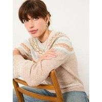 Fatface Maple Fairisle Crew Neck Jumper - Beige
