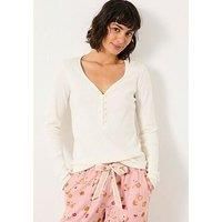Fatface Lila Pointelle Henley Top - White