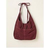 Fatface Suede Bow Tote - Burgundy