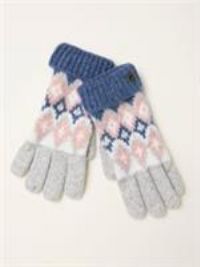 Fat Face Gloves Frankie Knit Grey Fairisle Women’s Ladies New With Tags