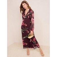 Friends Like These Floral Sheer Sleeve V Neck Midi Dress