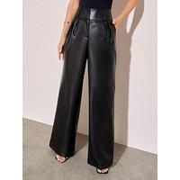 Friends Like These Pu Pleated Wide Leg Trouser - Black