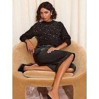 Friends Like These Hotfix Scatter Neck Jumper - Black