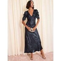 Friends Like These Lurex Puff Sleeve Midi Dress - Blue