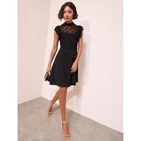 Friends Like These High Neck Lace Mix Mini Dress - Black