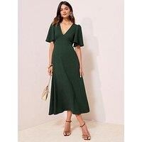 Friends Like These Textured V Neck Midi Dress - Green