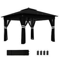 Outsunny 3x3(m) Pop Up Gazebo w/ Solar-Powered LED Lights Netting Black