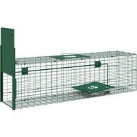 Outsunny Single Door Humane Rat Trap for Small Animals, Metal Outdoor and Indoor Squirrel Trap for Mice, Cats, Rabbits, 100 X 25 X 28cm, Dark Green
