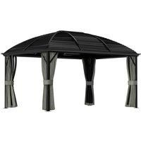 Outsunny 3 x 4m Hardtop Gazebo Canopy with Metal Roof, Aluminium Gazebo Permanent Pavilion with Netting and Curtains, Dark Grey
