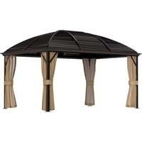 Outsunny 3 x 4m Hardtop Gazebo Canopy with Metal Roof, Aluminium Gazebo Permanent Pavilion with Netting and Curtains, Brown