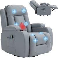 PU LeatherMassage Recliner Chair with Remote, 360° Swivel, Light Grey