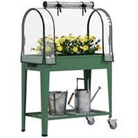 Outsunny Mobile Raised Garden Bed with Greenhouse Cover, Green