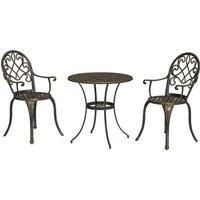 Outsunny 3 Piece Patio Bistro Set for 2, Outdoor Aluminium Garden Table and Chairs with Adjustable Footpads for Balcony, Garden and Patio, Bronze Tone