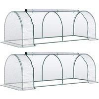 Outsunny Set of 2 Tunnel Greenhouse, Green Grow House with Roll-up Door, Steel Frame, Plastic Cover for Garden, Outdoor, 250 x 100 x 80cm, Clear