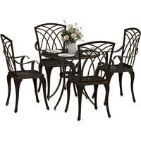 Outsunny 5 Pieces Garden Dining Set for 4, Cast Aluminium Outdoor Dining Set with 4 Armchairs and Round Dining Table with Parasol Hole, Bronze Tone