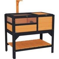 PawHut Wooden Tortoise House, with Shelter, Run, Shelf, Lamp Holder, Tray, Yellow