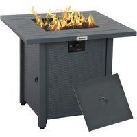 Outsunny Rattan-style Propane Gas Fire Pit Table with 40,000 BTU Burner, Square Smokeless Firepit Patio Heater with Thermocouple, Lava Rocks, Grey