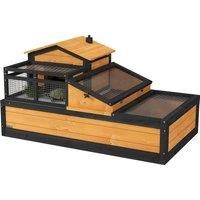 PawHut Wooden Tortoise House with Balcony, Tray, Roof, for Indoor and Outdoor, Yellow