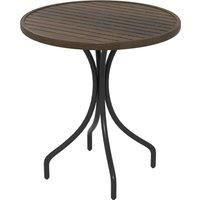 Outsunny £66cm Garden Side Table, Round Bistro Coffee Table, Outdoor Patio Table with Steel Frame and Slat Tabletop for Balcony and Porch, Brown Wood Grain