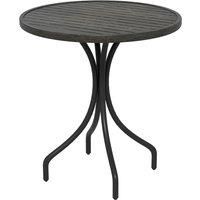 Outsunny £66cm Garden Side Table, Round Bistro Coffee Table, Outdoor Patio Table with Steel Frame and Slat Tabletop for Balcony and Porch, Grey Wood Grain