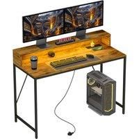 HOMCOM 120cm Computer Desk with LED Lights and Power Outlets, Gaming Desk with Monitor Stand, Computer Table with Remote for Home Office Study, Rustic Brown