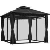 Outsunny 3 x 3m Outdoor Polycarbonate Gazebo, Double Roof Hard Top Gazebo with Nettings & Curtains for Garden, Lawn, Patio and Deck, Dark Grey