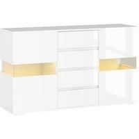 High Gloss Sideboard Storage Cabinet with LED Lights, 4 Drawers, Remote Control