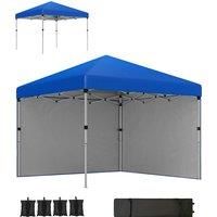 Outsunny 3 x 3 (M) Pop Up Gazebo, UPF 30+ with 2 Sidewalls, Leg Weight Bags and Wheeled Bag, Height Adjustable Party Tent Event Shelter for Garden, Patio, Blue