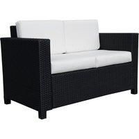 Outsunny 2 Seater Garden Furniture, Rattan Sofa with Soft Padded Cushion and Armrests, Wicker Garden Loveseat for Patio, Black