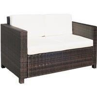 Rattan Garden Furniture Weave Wicker 2-Seater Sofa w/ Cushion