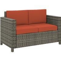 Outsunny 2 Seater Garden Furniture, Rattan Sofa with Soft Padded Cushion and Armrests, Wicker Garden Loveseat for Patio, Grey