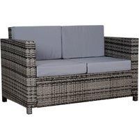 Outsunny 2 Seater Garden Furniture, Rattan Sofa with Soft Padded Cushion and Armrests, Wicker Garden Loveseat for Patio, Mixed Grey