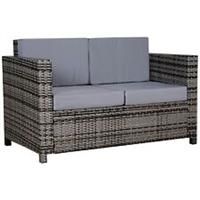 Outsunny Rattan Wicker 2-seat Sofa Loveseat Padded Garden Furniture Grey