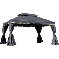 Outsunny 3 x 4m Aluminium Garden Gazebo, Marquee Canopy Shelter Pavilion Party Tent with Nets and Curtains for Garden and Deck, Black