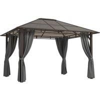 Outsunny 3 x 3.6m Hardtop Gazebo Canopy with Polycarbonate Roof Garden Pavilion with Removable Curtains and Steel Frame, Dark Grey