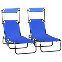 Outsunny 2 Piece Folding Sun Loungers with Adjustable Backrest, Blue